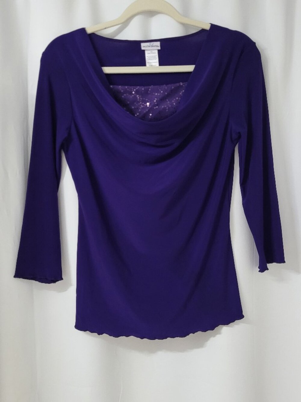 Jaclyn Smith Sequin Cowl Neck 3/4 Sleeve Top